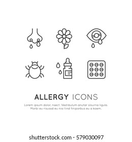 Vector Icon Style Illustration Card Logo Set Allergens, Season Or Spring Illness, Unwell, Allergy And Intolerance, Simple Isolated Symbols For Web And Mobile App