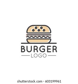 Vector Icon Style Illustration Card Cartoon Outline Logo Of Fast Food Shop, Urban Place, Burrito, Burger, Sandwich Or Hot Dog Bar, Grill House, Simple Isolated Symbol For Web And Mobile App