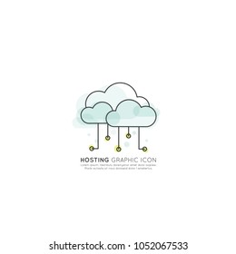 Vector Icon Style Illustration of Cloud Computing Technology, Hosting, Cloud Management, Data Security, Server Storage, Api, Mobile and Desktop Memory, Isolated Web Design Template