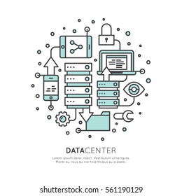 Vector Icon Style Illustration Of Cloud Computing Technology, Hosting, Cloud Management, Data Security, Server Storage, Api, Mobile And Desktop Memory, Data Center, Isolated Web Design Template