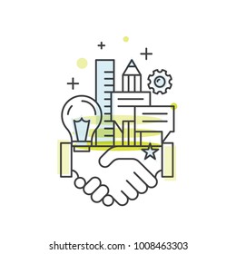 Vector Icon Style Illustration Concept Of Cooperation Teamwork, Group, Partnership, Isolated Modern Symbol