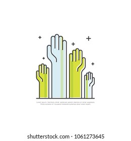 Vector Icon Style Illustration Concept of Cooperation Teamwork, Group, Partnership, Rased Hands, Isolated Modern Symbol