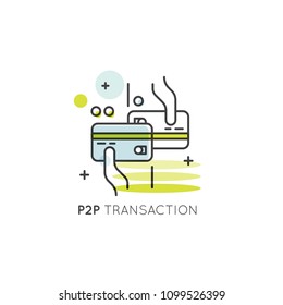 Vector Icon Style Illustration Concept of Peer-to-Peer Transaction, Mobile and Desktop Application Development, Direct Transaction of Funds and Money, Online Mobile Bank