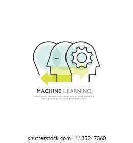 Vector Icon Style Illustration Concept of Machine Learning, Artificial Intelligence, Virtual Reality, EyeTap Technology of Future, Isolated Symbols for Web and Mobile