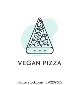 Vector Icon Style Illustration Concept of Vegan Pizza, No meat, green, meat free, bio and organic symbol