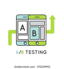 Vector Icon Style Illustration Concept of A/B Testing, Bug Fixing, User Feedback, Comparison Process, Mobile and Desktop Application Development