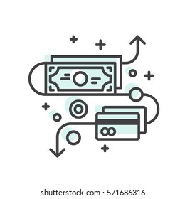 Ilustración de Vector Icono Concepto de Ahorro y Ahorro de Dinero, Banca, Cuenta de Depósito, Beneficio e Ingresos, Pago con Tarjeta de Crédito o Débito, Efectivo y Moneda