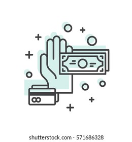 Vector Icon Style Illustration Concept of Savings and Money Saving Concept, Banking, Deposit Account, Profit and Revenue, Human Hand, Credit or Debit Card Payment, Cash and Coin