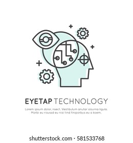 Vector Icon Style Illustration Concept of Machine Learning, Artificial Intelligence, Virtual Reality, EyeTap Technology of Future, Isolated Symbols for Web and Mobile