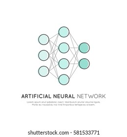 Vector Icon Style Illustration Concept of Neural Network Machine Learning, Artificial Intelligence, Virtual Reality, EyeTap Technology of Future, Isolated Symbols for Web and Mobile