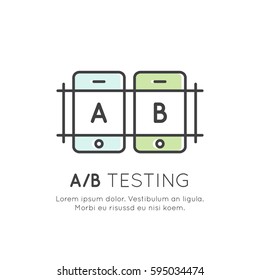 Vector Icon Style Illustration Concept Of A/B Testing, Bug Fixing, User Feedback, Comparison Process, Mobile And Desktop Application Development, Isolated Editable Symbol