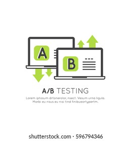 Vector Icon Style Illustration Concept of A/B Testing, Bug Fixing, User Feedback, Comparison Process, Mobile and Desktop Application Development