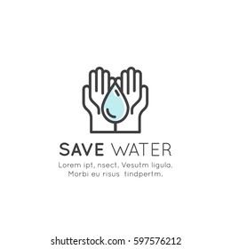 Vector Icon Style Illustration Concept of Save Water, Recycling, ECO Nature, Green, Ocean and Sea Environment, Isolated Editable Symbol