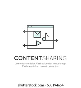 Vector Icon Style Illustration Concept of Cloud Management, Network Connection, Content Sharing, Social Network, Mobile and Desktop Application Development