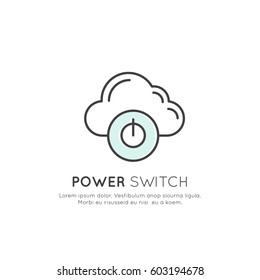 Vector Icon Style Illustration Concept of Power Switch, Turn Down, Quit, Off, Update, New Operation System, Sync, Mobile and Desktop Application Development