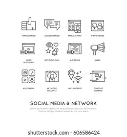 Vector Icon Style Illustration Concept of Social Network Connection, Like, Share, Follow, Notification, Watch, Mobile and Desktop Application Development