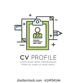 Vector Icon Style Illustration Concept of CV Employee Profile, Isolated Modern Symbol