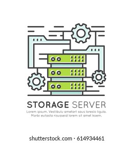 Vector Icon Style Illustration Concept of Storage Server Network Software and Hardware Rack, Isolated Modern Symbol