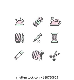 Vector Icon Style Illustration Concept of Sewing, Tailor Shop Tools, Isolated Object