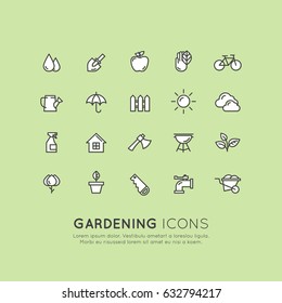 Vector Icon Style Illustration Concept of Garden Objects Outdoor Tools, Isolated Object