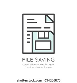 Vector Icon Style Illustration Concept of File Document Saving, Hosting and Storage, Mobile and Desktop Application Development