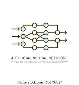 Vector Icon Style Illustration Concept of Neural Network Machine Learning, Artificial Intelligence, Virtual Reality, EyeTap Technology of Future, Isolated Symbols for Web and Mobile