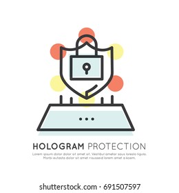 Vector Icon Style Illustration Concept of Hologram Smart Protection, Artificial Intelligence, Cognition, Pattern Recognition, Technology of Future, Isolated Symbols for Web and Mobile