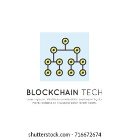 Vector Icon Style Illustration Concept of Blockchain Technology Structure, Mobile and Desktop Application Development
