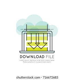 Vector Icon Style Illustration Concept of Cloud Control Management, API, Network Connection, Upload and Download Sync Process, Mobile and Desktop Application Development