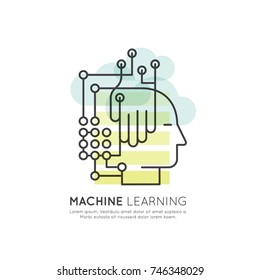 Vector Icon Style Illustration Concept of Machine Learning, Artificial Intelligence, Virtual Reality, EyeTap Technology of Future, Isolated Symbols for Web and Mobile