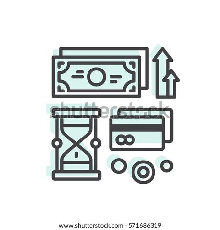 Vector Icon Style Illustration Concept of Savings and Money Saving Concept, Banking, Deposit Account, Profit and Revenue, Credit or Debit Card Payment, Cash and Coin