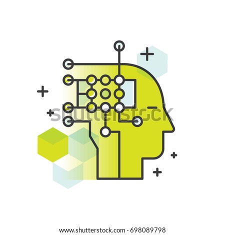 Vector Icon Style Illustration Concept of Machine Learning, Artificial Intelligence, Virtual Reality, EyeTap Technology of Future, Isolated Symbols for Web and Mobile