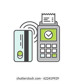 Vector Icon Style Illustration of Contactless payment purchase vector icon in a flat style. Wireless bank payment by debit or credit card and POS terminal. NFC payments concept.