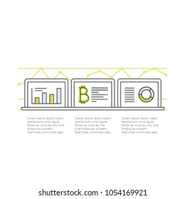 Vector Icon Style Illustration of Cryptocurrency as Alternative Digital Currency, Bitcoin Growth and Rates Monitoring and Earning