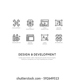 Vector Icon Style Illustration of Design and Development Tools, App, Web and Computer Developing, Isolated Simple Template