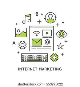 Vector Icon Style Illustration of Digital Marketing Concept