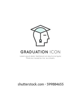 Vector Icon Style Illustration of Education and Graduation Study Process, Learning, Getting Knowledge, Diploma, Isolated Minimalistic Object