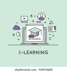 Vector Icon Style Illustration of Electronic On-line Learning Graduation Degree
