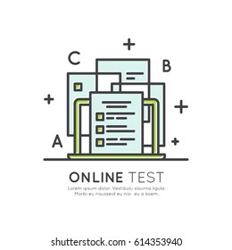 Vector Icon Style Illustration of Electronic Test System, Distance Examination Process, Education App, Isolated Modern Symbol