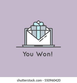 Vector Icon Style Illustration of Email with Offer and Present Bonus. Electronic Notification. Web Element for Business
