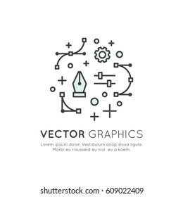 Vector Icon Style Illustration of Vector Graphics and Design Creation Process