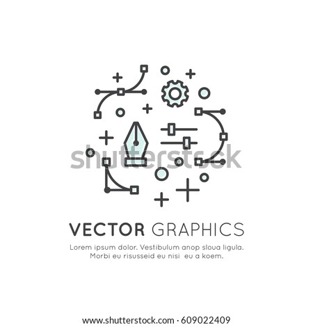 Vector Icon Style Illustration of Vector Graphics and Design Creation Process