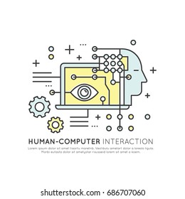 Vector Icon style Illustration of Human Computer Interaction, Automation, Data Mining, Machine Learning, Artificial Intelligence Concept