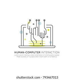 Vector Icon Style Illustration Of Human Computer Interaction, Automation, Data Mining, Machine Learning, Artificial Intelligenc Concept, HCI