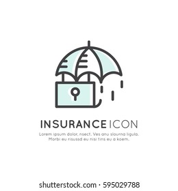 Vector Icon Style Illustration of Insurance Service, Safeguard, Secure Concept, Isolated Minimalistic Object