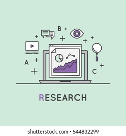 Vector Icon Style Illustration of Internet Surfing and Research Process. Music, video, images and data mining and machine learning