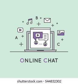 Vector Icon Style Illustration of Internet Communication Process Using Chat, Sending Messages and E-mails to Users