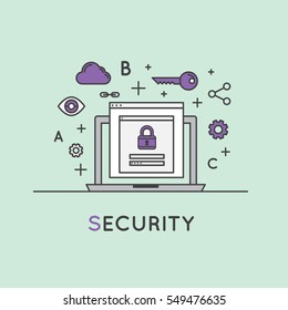 Vector Icon Style Illustration of Internet Security, Data Protection, Secure Data Exchange, Cryptography 