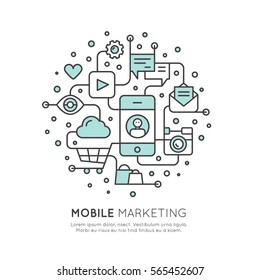 Vector Icon Style Illustration of Internet Mobile Marketing and Promotion Process Sending Letters to Users