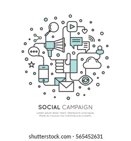 Vector Icon Style Illustration of Internet E-Mail or Mobile Notifications and Offer Marketing and Social Campaign. Promotion Process Concept
